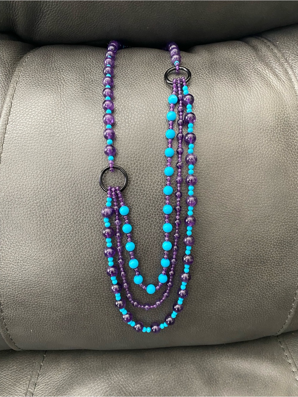Multi-Strand Amethyst and Turquoise Beaded Necklace with 14K gold filled clasp